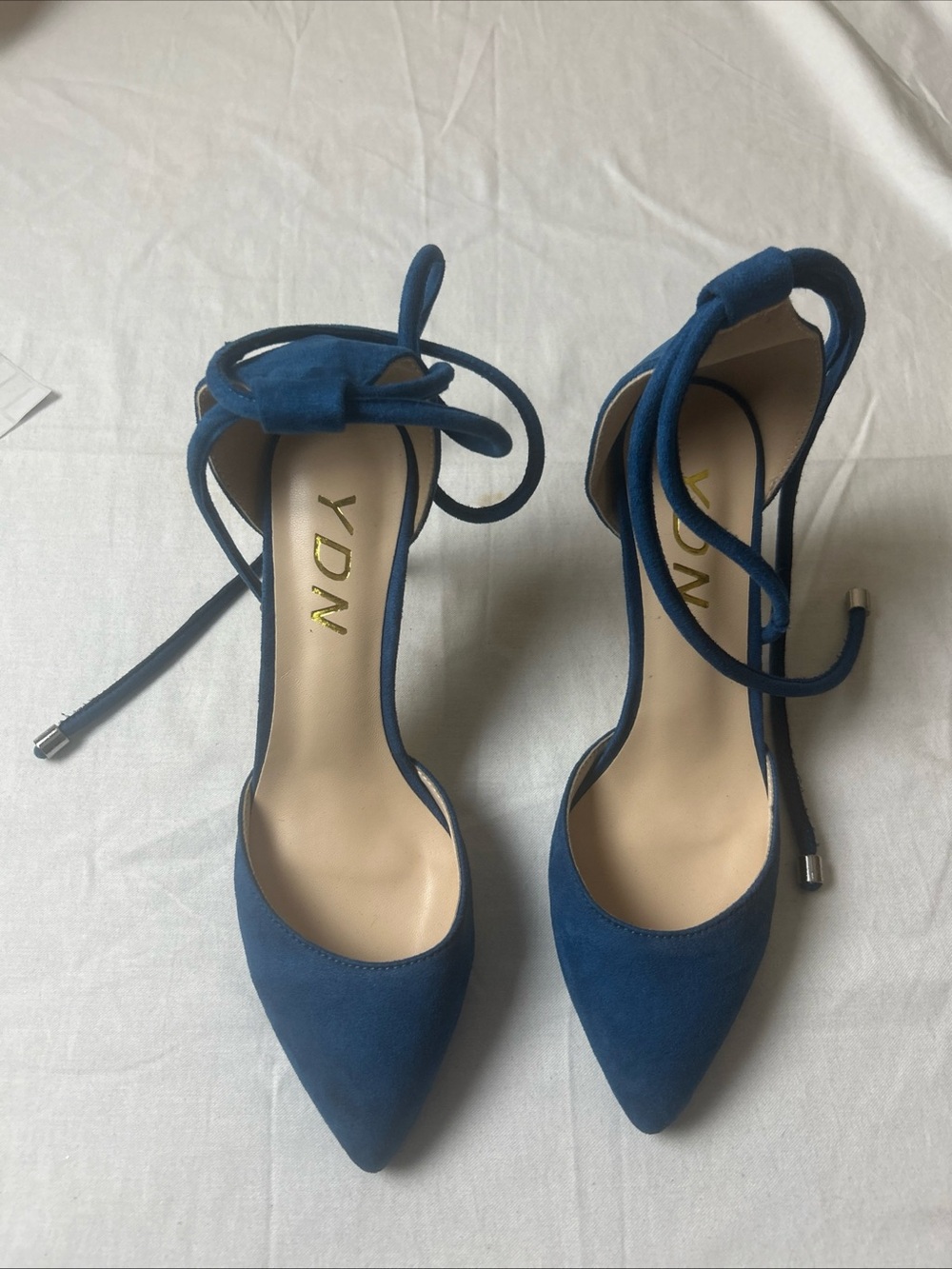 YDN Navy Blue Suede Pointed Toe Lace-Up Heels